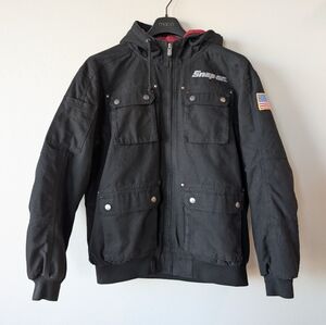Snap‑on Utility Pocket RA Jacket XL Black Hooded Red Quilted Lining Flag Patch